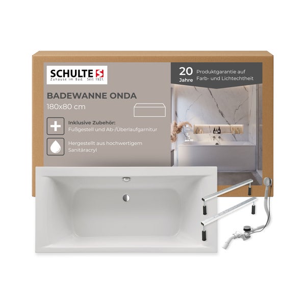 Schulte Onda Badewanne 180x80 Zentimeter mit Zubehör