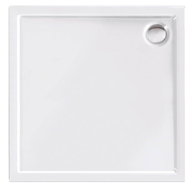 Calmwaters® Duschwannen-Set Modern Select, Flache Acryl-Brausewanne mit Wannenträger und Excenter-Ablaufgarnitur, 80 x 80 x 2,5 cm, Komplettset Acrylwanne, Bodengleicher Einbau, Weiß, 99000119