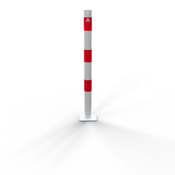 Schake Absperrpfosten aus Stahlrohr verzinkt Ø42x2,5mm weiß mit rot reflektierenden Leuchtstreifen und aufgeschweißter Stahlkappe 900mm Überflur für Dübelbefestigung 100x150mm ohne Öse