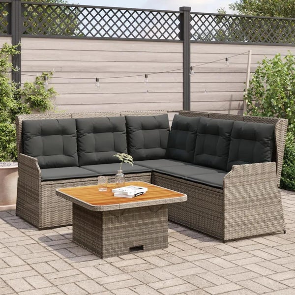 4-tlg. Garten-Lounge-Set mit Kissen Grau Poly Rattan