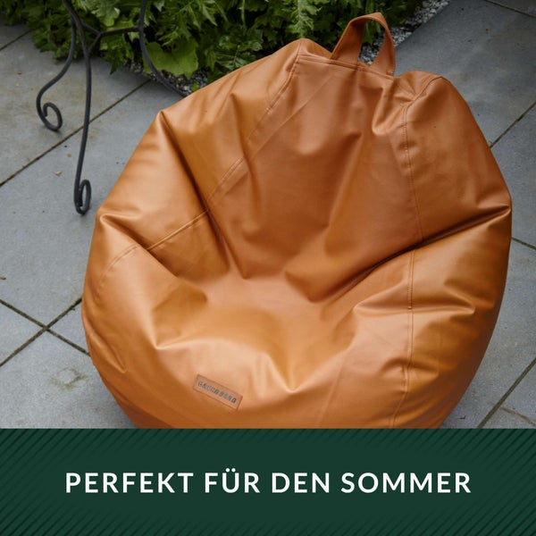 Green Bean Sitzsack aus Kunstleder mit EPS Perlen Füllung - 90 x 70 cm - Bean Bag Sitzkissen Sitzpuff Sitzsessel Bodenkissen Lounge - Cognac