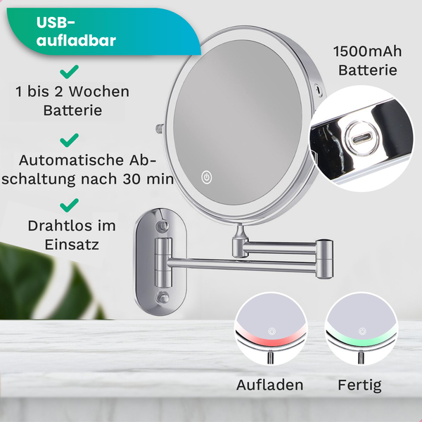 Mirlux Make Up Spiegel mit LED Beleuchtung 5x Vergrößerung Rasierspiegel, Kosmetikspiegel