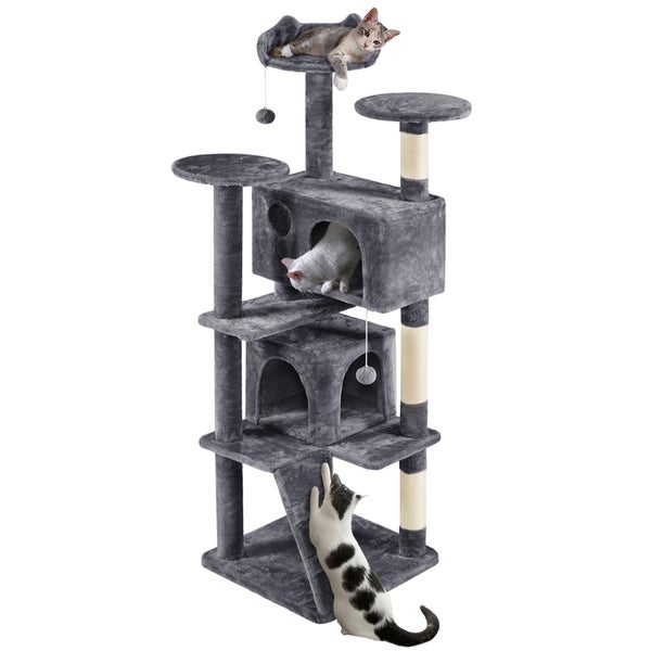 Mehrstöckiger Katzenkratzbaum mit Liegeflächen und Katzen