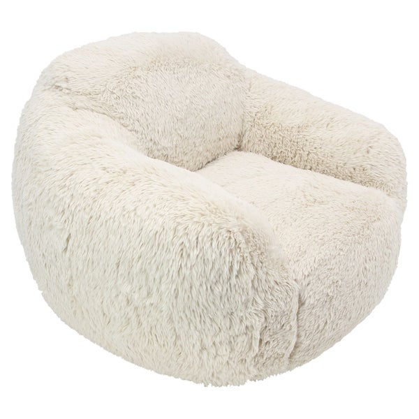 Runder Sessel mit langflorigem Kunstfell in Creme.