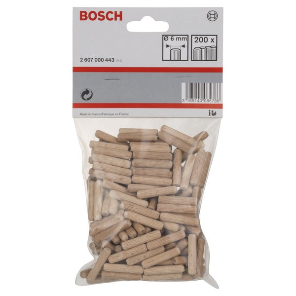 Bosch 200x Holzdübel 6 mm, 30 mm - 2607000443