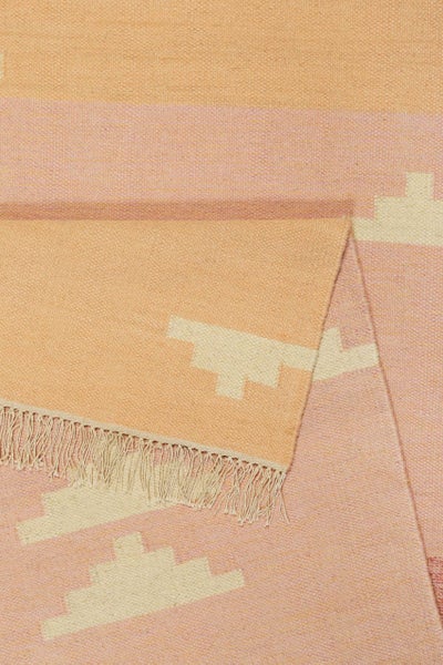 Kelim Teppich Rosa meliert aus Wolle Soleil Green Looop 80x300 cm