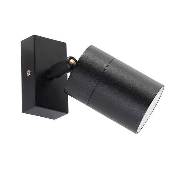 Wandspot in Schwarz aus Metall mit verstellbarem zylinderförmigem Leuchtenkopf.