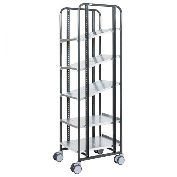 Rollregal mit fünf Metallablagen
