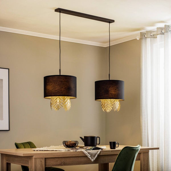 Lucande Pendelleuchte Malviras (Design, Modern) in Schwarz aus Textil (6 flammig E27) - Design-Hängeleuchte Esstischlampe Hängelampe Hängeleuchte Wohnzimmerleuchte