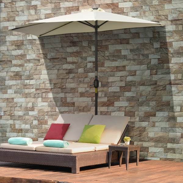 Outsunny Sonnenschirm, Halbshirm mit LED, 270 x 240 cm, Metall, Beige