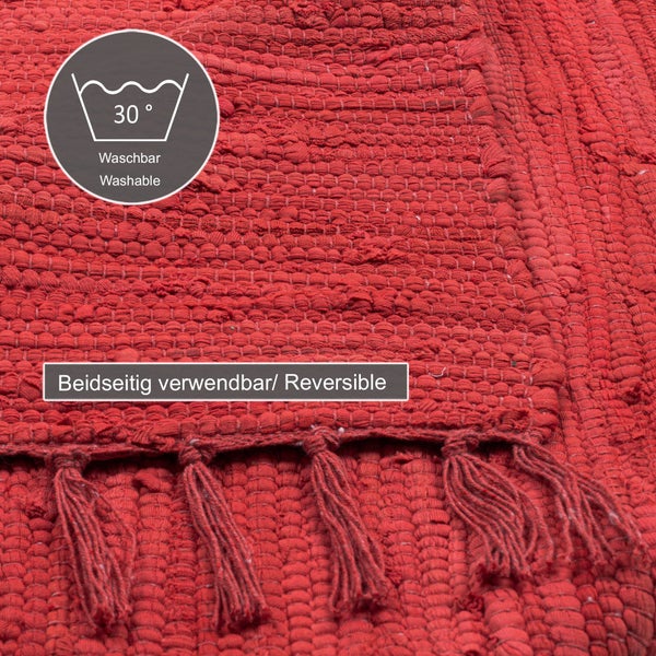 Handgewebter Fleckerlteppich aus Baumwolle Chindi Rot 40x60 cm