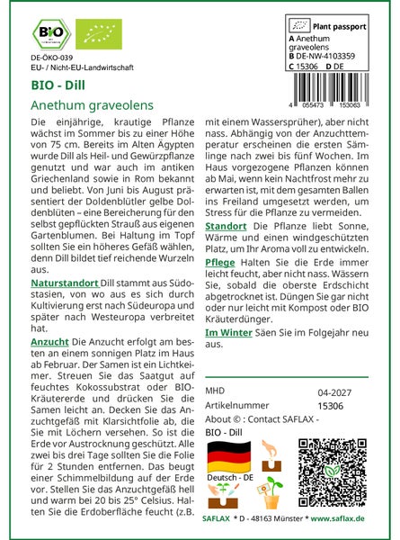 SAFLAX Garden to go - BIO - Dill - Anethum graveolens - 700 Samen - Mit Topf, Klima - Deckel und Anzuchtsubstrat