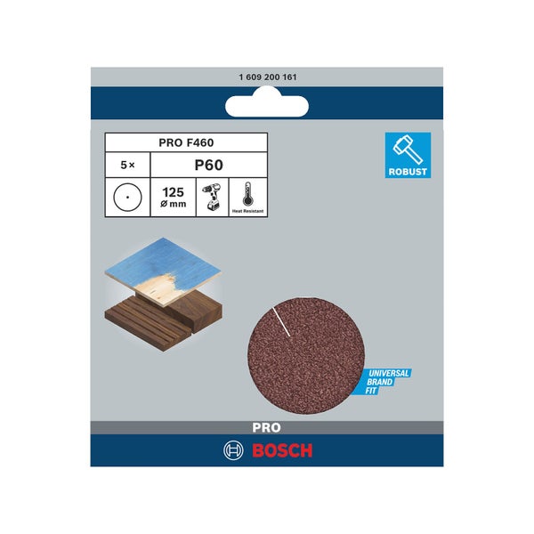 Bosch Fiberscheiben-Set, 125 mm Durchmesser, Körnung P60, 5 Stück