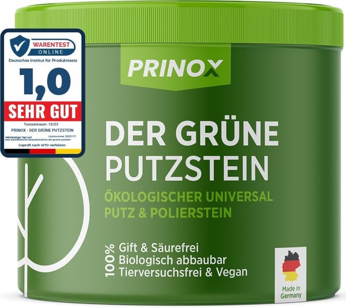 PRINOX® Der Grüne Putzstein 950g inkl. Handschwamm Nachhaltiger Universal Allzweckreiniger Jahresvorrat je Dose Öko Reiniger für Küche, Bad, Fenster, Sneaker, Ceranfeld, WC Made in DE