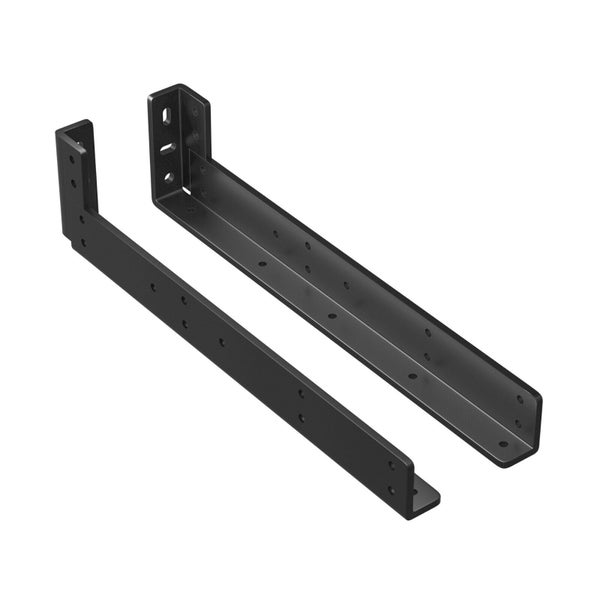 Zwei L-förmige Schwerlastkonsolen aus Metall mit vorgebohrten Löchern zur stabilen Wandmontage.
