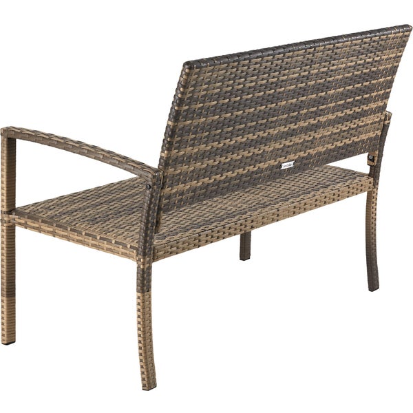 Gartenbank aus Polyrattan mit Armlehnen fuer den Außenbereich, Marke Tectake Logo