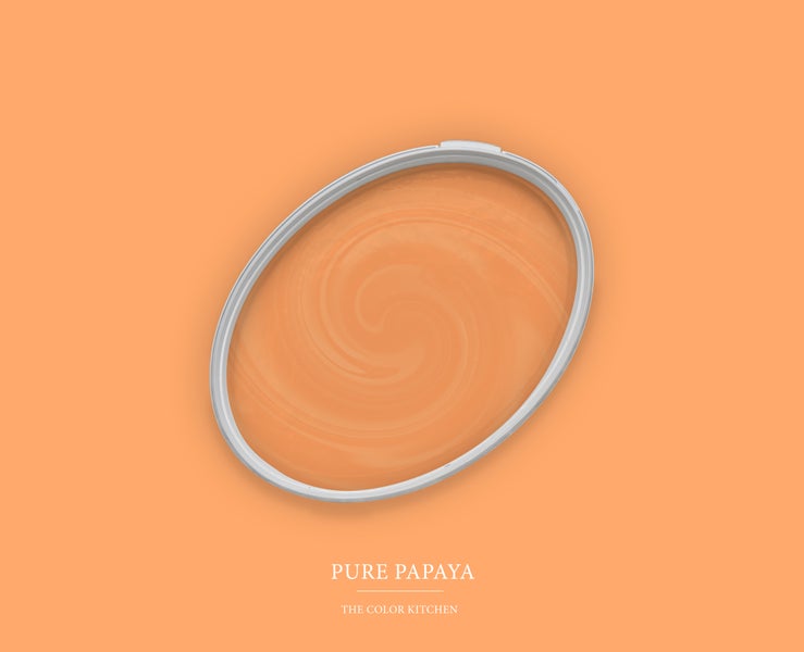 Wandfarbe Pure Papaya in einem ovalen Eimer von The Color Kitchen.