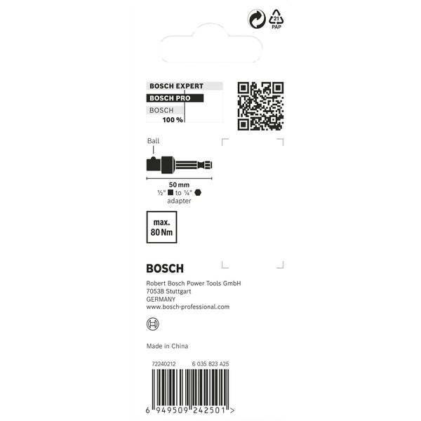 Bosch Adapter von 1/2 Zoll auf 1/4 Zoll, 50 mm Länge