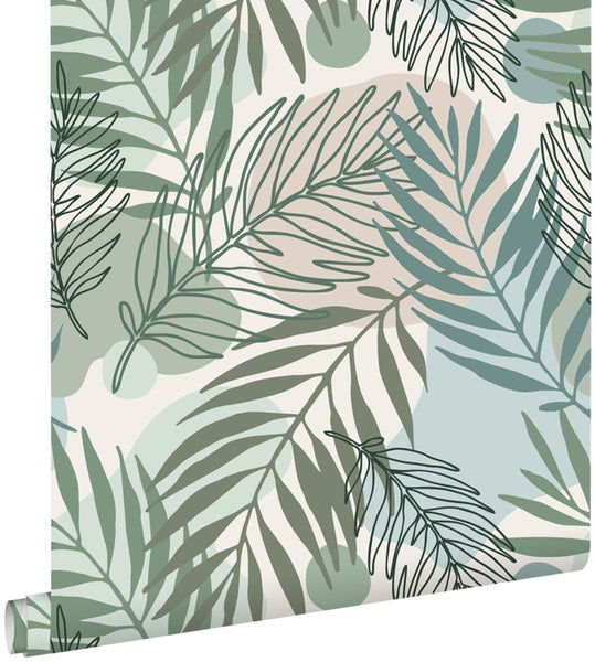 ESTAhome Tapete Blätter Grün und Blau - 50 x 900 cm - 139820
