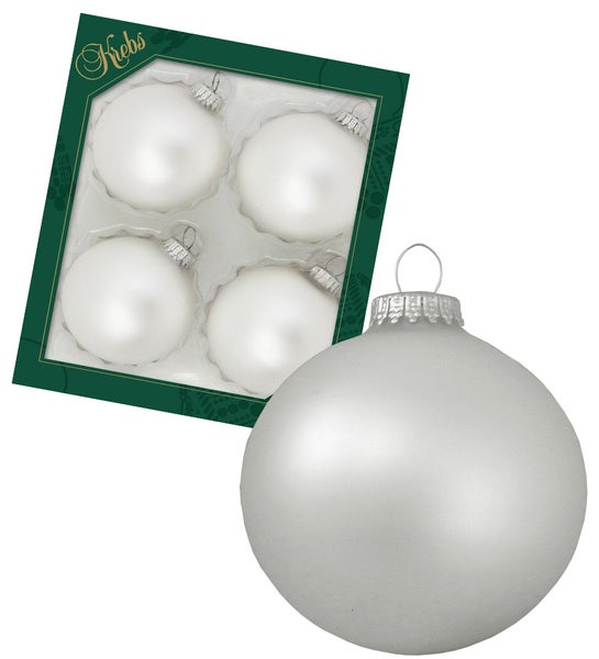 Satin-Silber 8cm Glaskugeln uni, 4 Stck., Weihnachtsbaumkugeln, Christbaumschmuck, Weihnachtsbaumanhänger