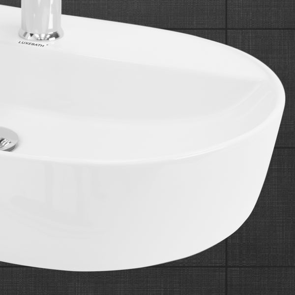 ML-Design Waschbecken aus Keramik in Weiß glänzend 60 x 40 x 12 cm, Oval, Moderne Aufsatzwaschbecken, Design Waschtisch Aufsatz-Waschschale Waschplatz Handwaschbecken, für das Badezimmer / Gäste-WC