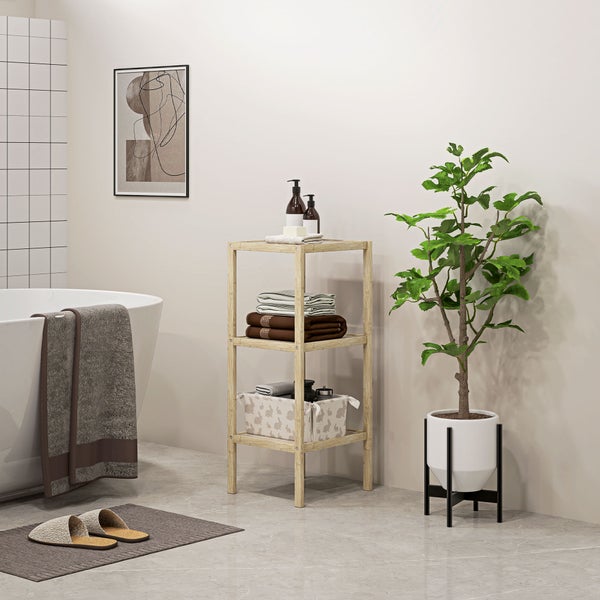 HOMCOM Badregal, Badezimmerregal mit 3 Ebenen, Standregal aus Bambus, mit Fußpolster, für Badezimmer, Wohnzimmer, Küche, 33 x 31 x 78 cm, Naturholz