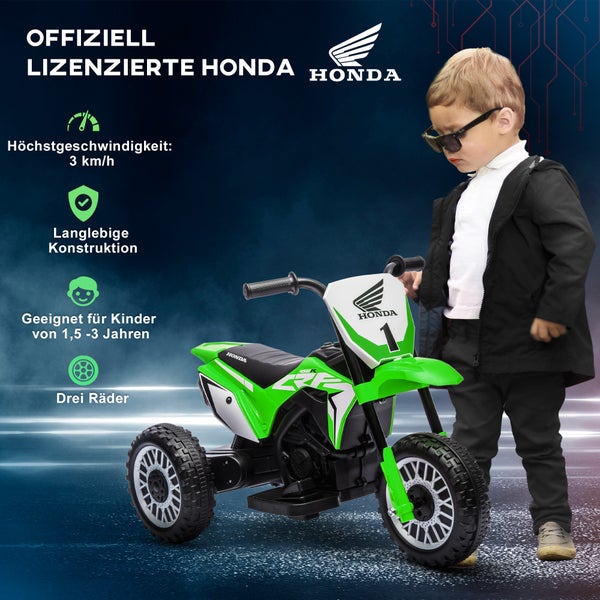 HOMCOM Kinder Elektro-Motorrad, 6V, mit Hupe, Startup-Musik, Kinderfahrzeug, 3km/h, für 3-6 Jahre, 71L x 40,5B x 43,5H cm, Kunststoff, Metall, Grün
