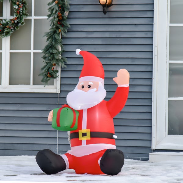 HOMCOM Selbstaufblasbarer Weihnachtsdekoration, mit Geschenk, Gebläse, L70 x B50 x H120 cm, Polyester, Rot