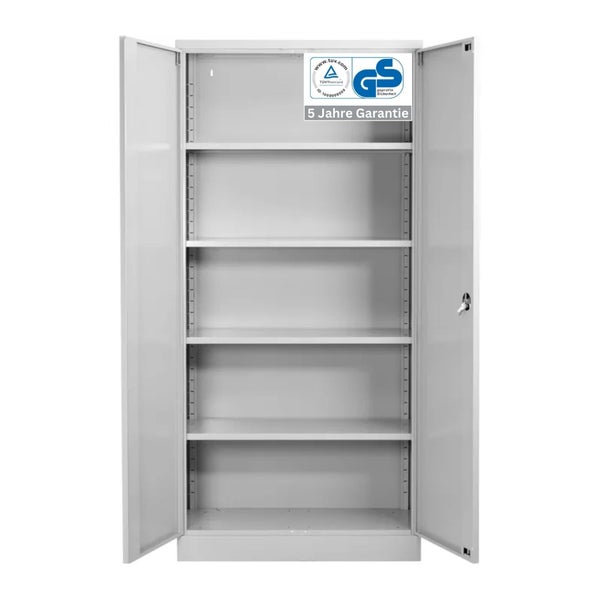 PROREGAL Stahlschrank Bee 5 Fachböden HxBxT 195 x 92 x 50 cm Pulverbeschichtetes & Verstärktes Fachbodenmaterial Grau & Grau