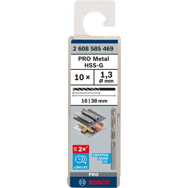 Bosch Pro Metal HSS-G Metallbohrer Set, 10 Stück, 1,3 mm Durchmesser