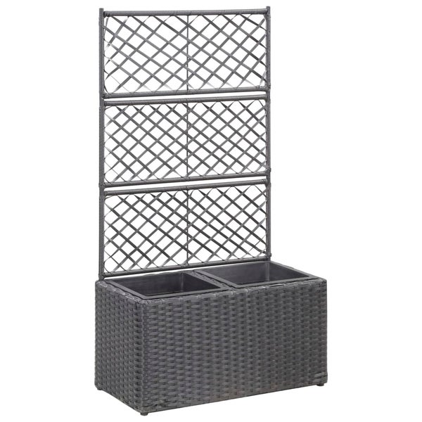 Hochbeet mit Rankgitter 2 Töpfe 58×30×107cm Poly Rattan Schwarz