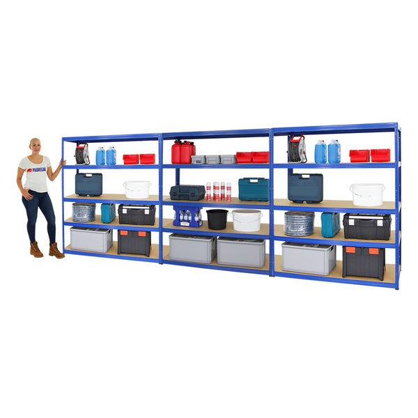 PROREGAL Mega Deal 3x Schwerlastregal Giant Elephant HxBxT 180 x 150 x 60 cm Fachlast 200 kg Blau