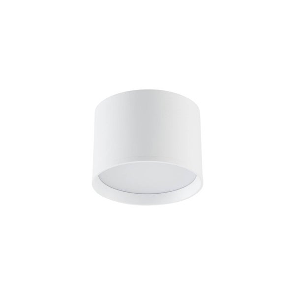 Zylindrischer weißer Deckenstrahler aus Metall.