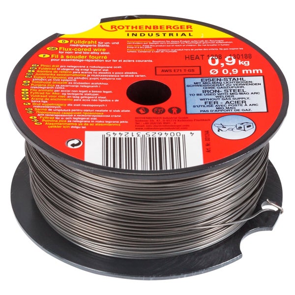 Rothenberger Industrial Fülldraht für unlegierte und niedriglegierte Stähle, 0,9 Kilogramm, Durchmesser 0,9 Millimeter auf einer Spule.