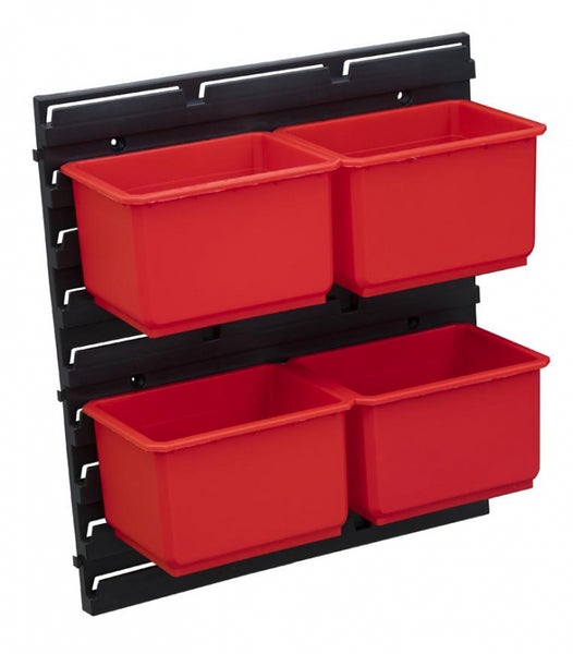 PROREGAL Tinker Kleinteilewandregal mit 4 Sortimentskästen schwarz/rot HxBxT 40x40x25cm
