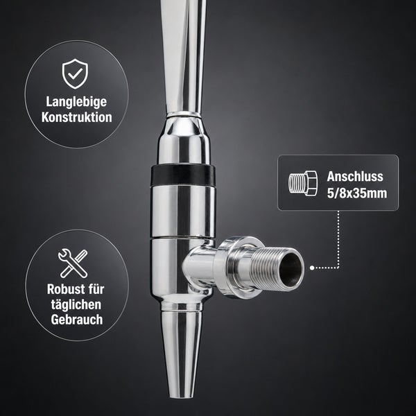 Bierzapfhahn aus Metall mit langlebiger Konstruktion und Anschluss von fünf Achtel mal fünfunddreißig Millimeter für den täglichen Gebrauch.