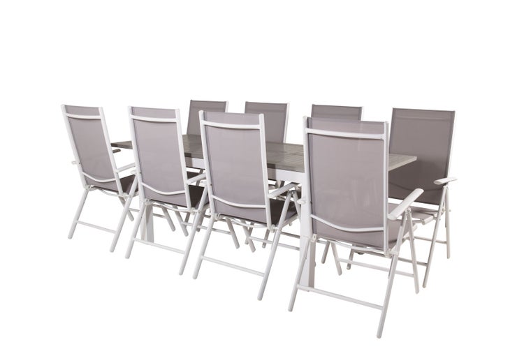 Albany Gartenset Tisch 90x160/240cm und 8 Stühle Break weiß, grau. 90 X 160 X 75 cm