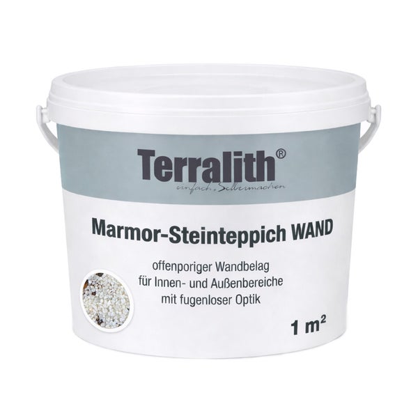 Terralith Marmor-Steinteppich Wandbelag im weißen Kunststoffeimer, für innen und außen, Ergiebigkeit für circa 1 Quadratmeter.