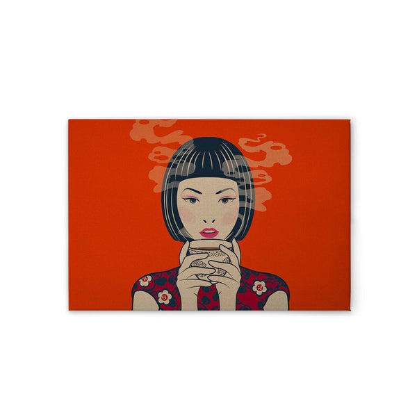 Dekorativer Kunstdruck mit einer Frau, die eine Tasse hält