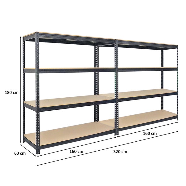 PROREGAL Mega Deal 2x Profi Schwerlastregal Bison HxBxT 200 x 180 x 60 cm 4 Fachböden Fachlast 600 kg Schwarz