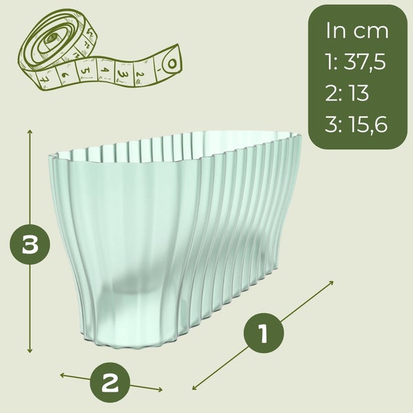 Abbildung mit Maßangaben eines Pflanzgefäßes.