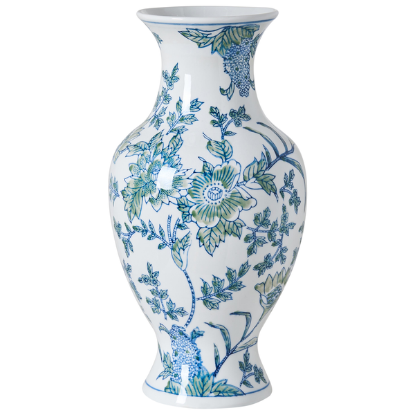 Blumenvase aus Porzellan mit blauem Dekor