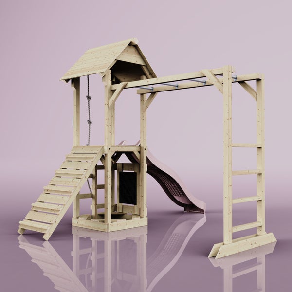 Spielturm mit Rutsche, Leiter und Klettergerüst aus Holz