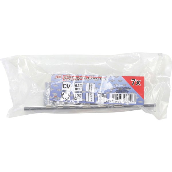 BGS Steckschlüssel-Einsatz-Satz E-Profil Antrieb Innenvierkant 6,3 mm (1/4) / 10 mm (3/8) SW E6 - E16 7 tlg. - 2027
