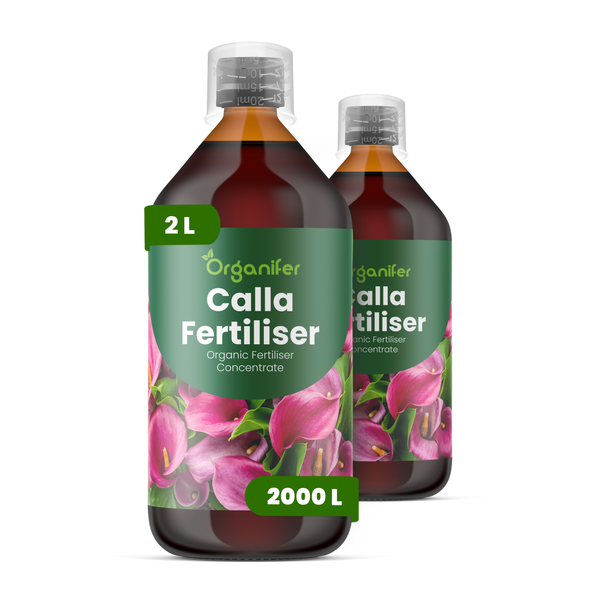 Organifer Calla Dünger, organisches Flüssigdünger-Konzentrat, 2 Liter Flasche für 2000 Liter Gießwasser, mit Messkappe.