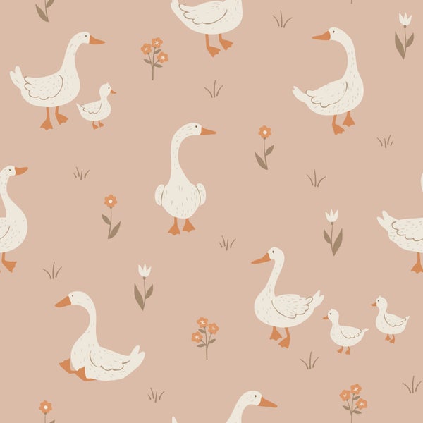 Nahtloses Muster mit Gänsefamilien und Blumen