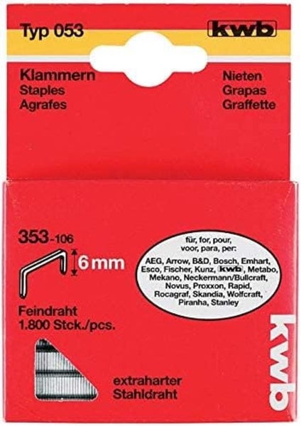 kwb Klammern, Typ Flachdraht, Stahl, C-Spitze, Stahldraht, 1800 Stk. 11,4 mm x 6 mm