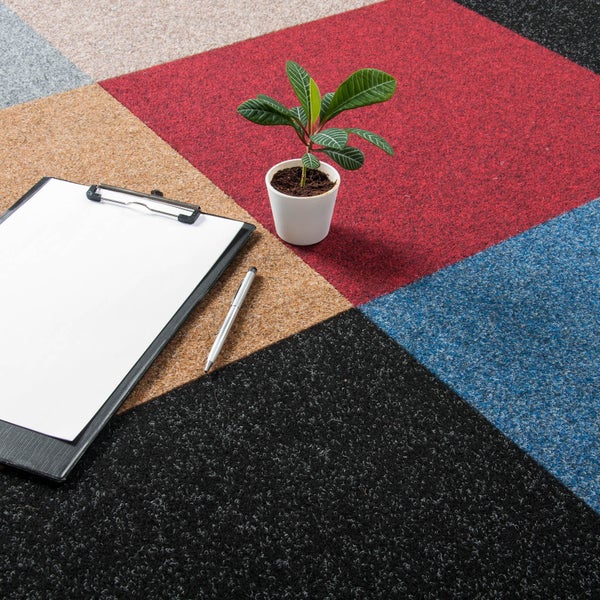 Teppichfliesen aus Nadelfilz selbstliegend Nadelvlies Teppich Fliesen in 50x50 cm ideal als Messeteppich Schatex Teppichbodenfliesen schwarz