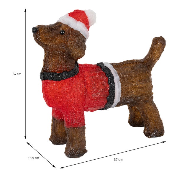 ECD Germany LED Weihnachten Hund Dackel mit Mütze und Pullover, 37x34 cm, Gartenfigur mit 40 warmweißen LEDs, IP44, Innen-Außen, Acryl Hundefigur, Weihnachtsfigur Weihnachtsbeleuchtung Weihnachtsdeko