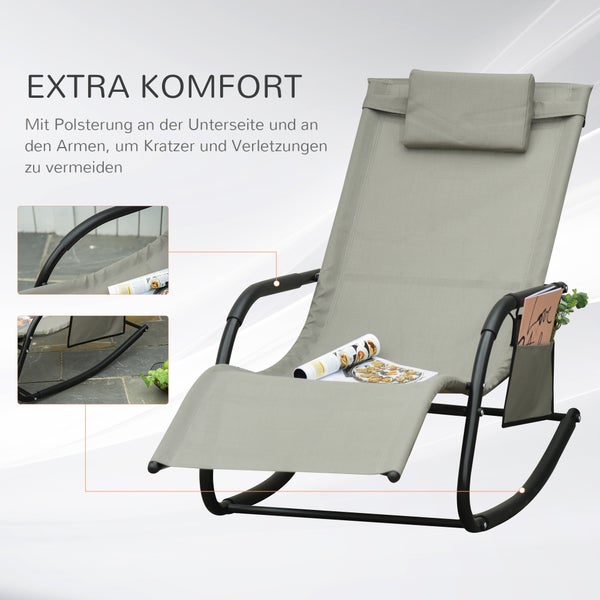Outsunny Schaukelstuhl, Schwingsessel, 150 x 62 x 88 cm, Metall, Mesh, Schwarz+Hellgrau
